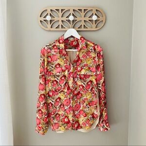 Kut from the Kloth Floral Print Sheer Button Up Top Pink Sz XS